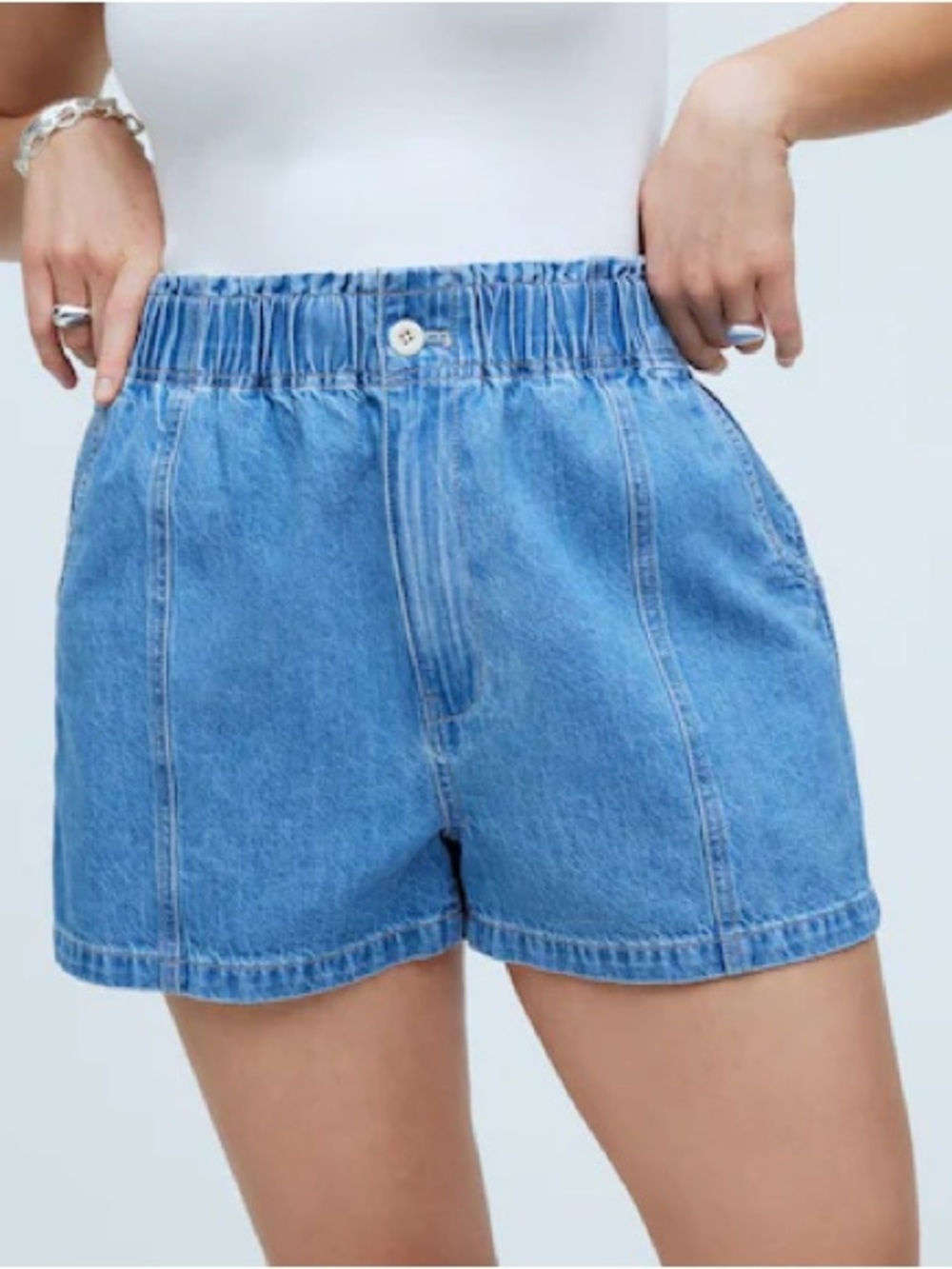 Madewell Light Blue High-Rise Paperbag Denim Shorts